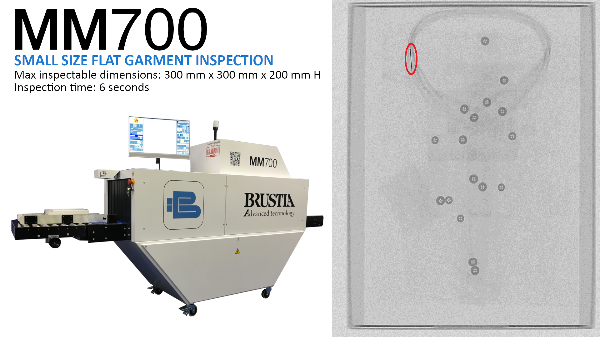 MM700 - SCANNER A RAGGI X PER IL CONTROLLO QUALITÀ DI INDUMENTI PIATTI DI PICCOLE DIMENSIONI